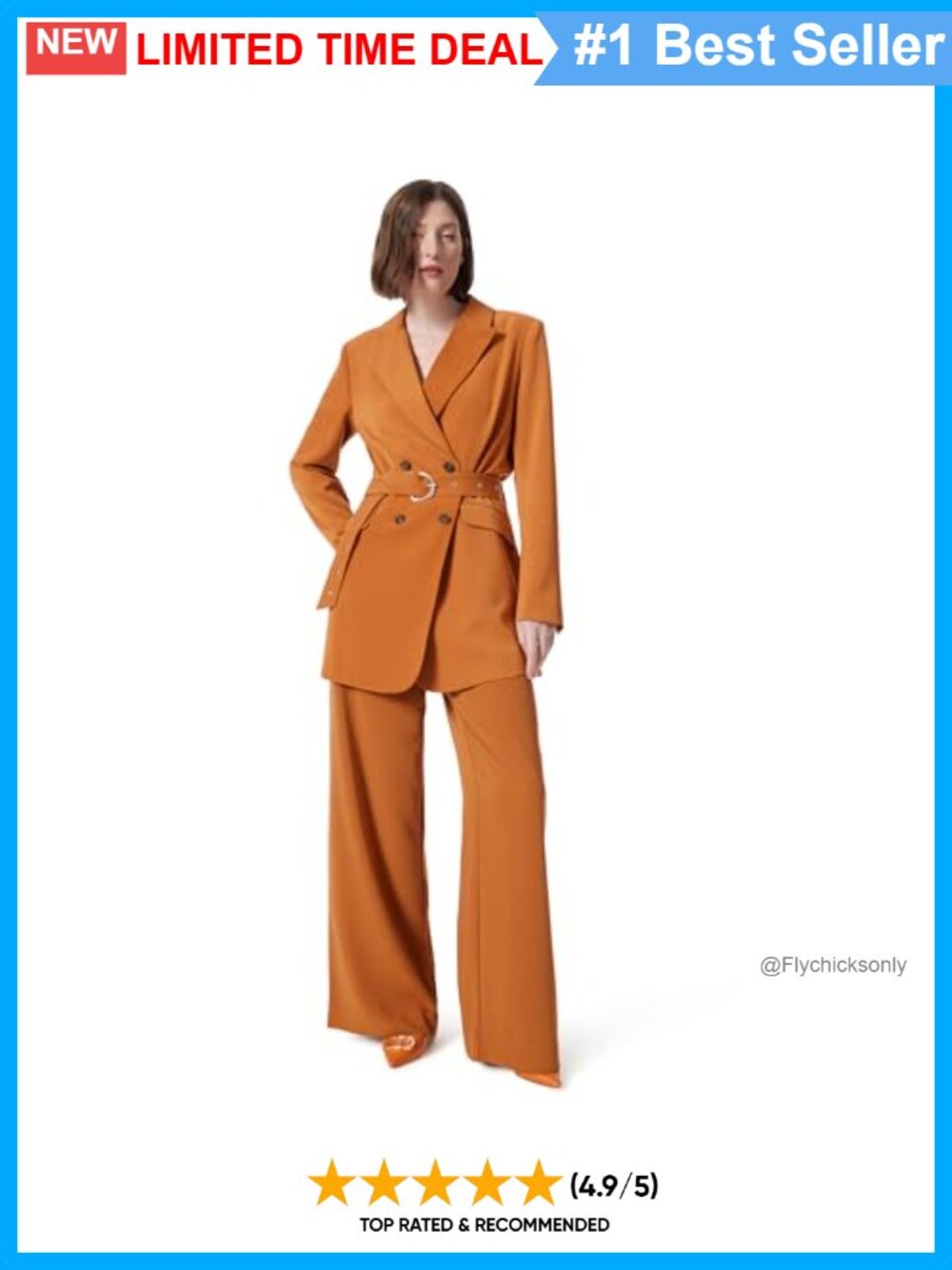 Oversized Double Breasted Belted Blazer Wool Blend Notch Collar